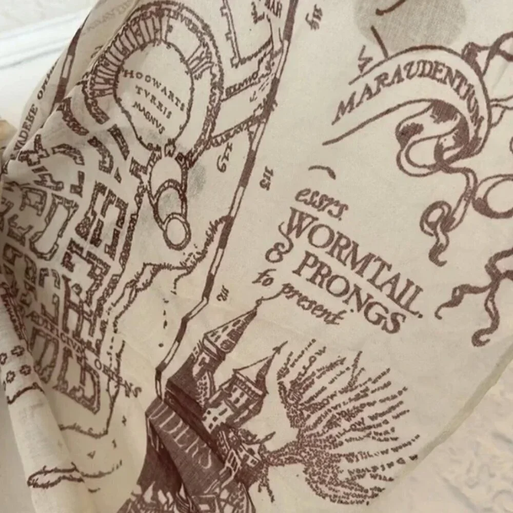 Wizarding World Harry Potter Marauders' Map Print Scarf Hogwarts Challis Fabric